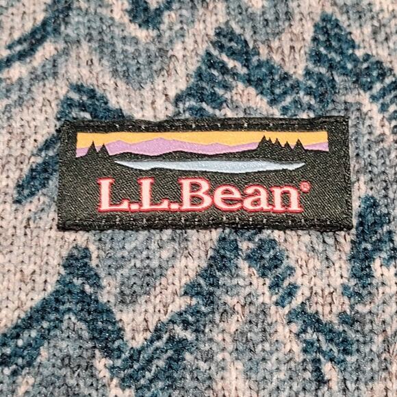 L.L. Bean Full Zip Sweater Fleece Jacket Green Chevron Tree Print, Size Medium - Picture 8 of 9